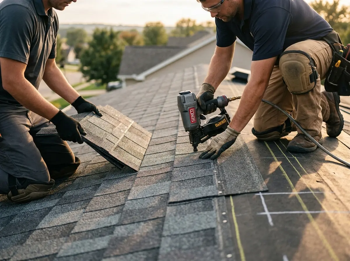 Professional roofer working on a residential roof in Cairo